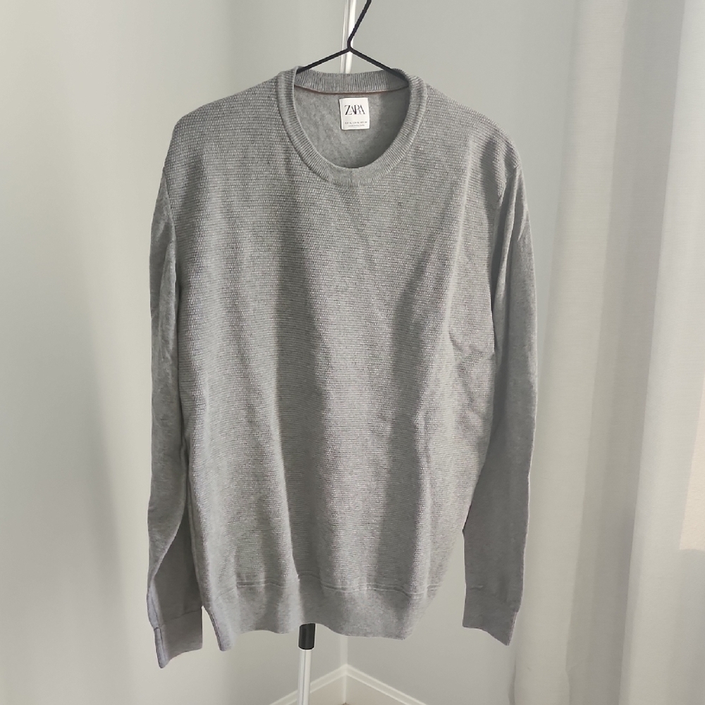 Zara Gray Crewneck Sweater Knit Cotton Blend